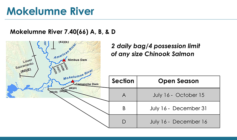Map and graphic of fishing regulations on Mokelumne River. CDFW photo
